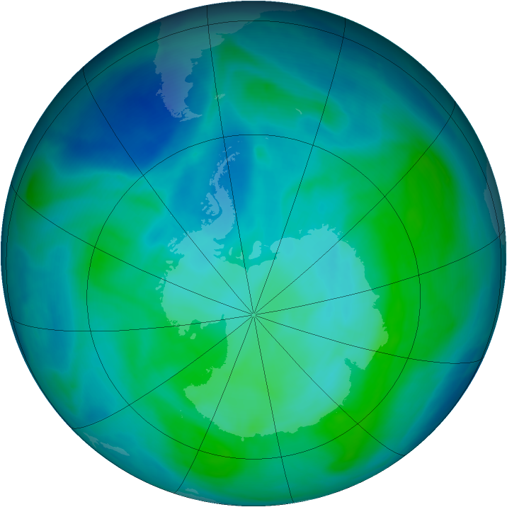 Antarctic ozone map for 02 February 2008